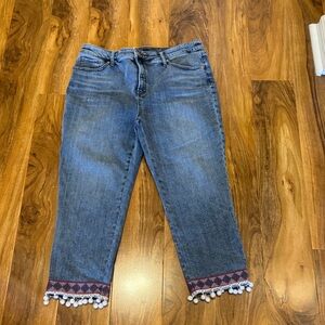 Chico's Denim Ankle Jeans with Red and White Hem